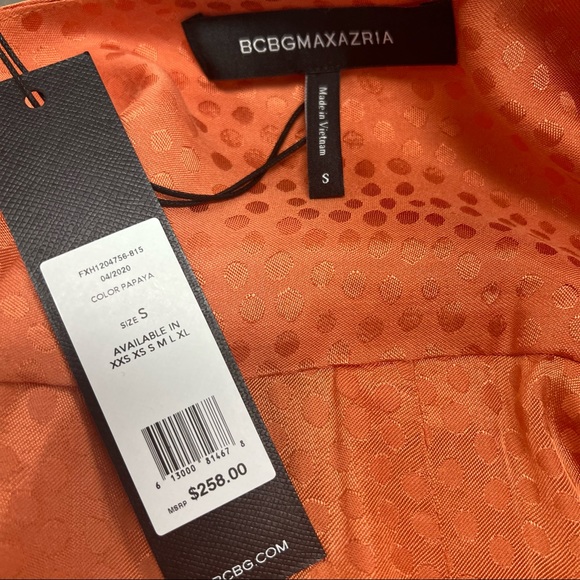 BCBG Textured Satin Long Sleeve Wrap Top in Papaya - Picture 7 of 8